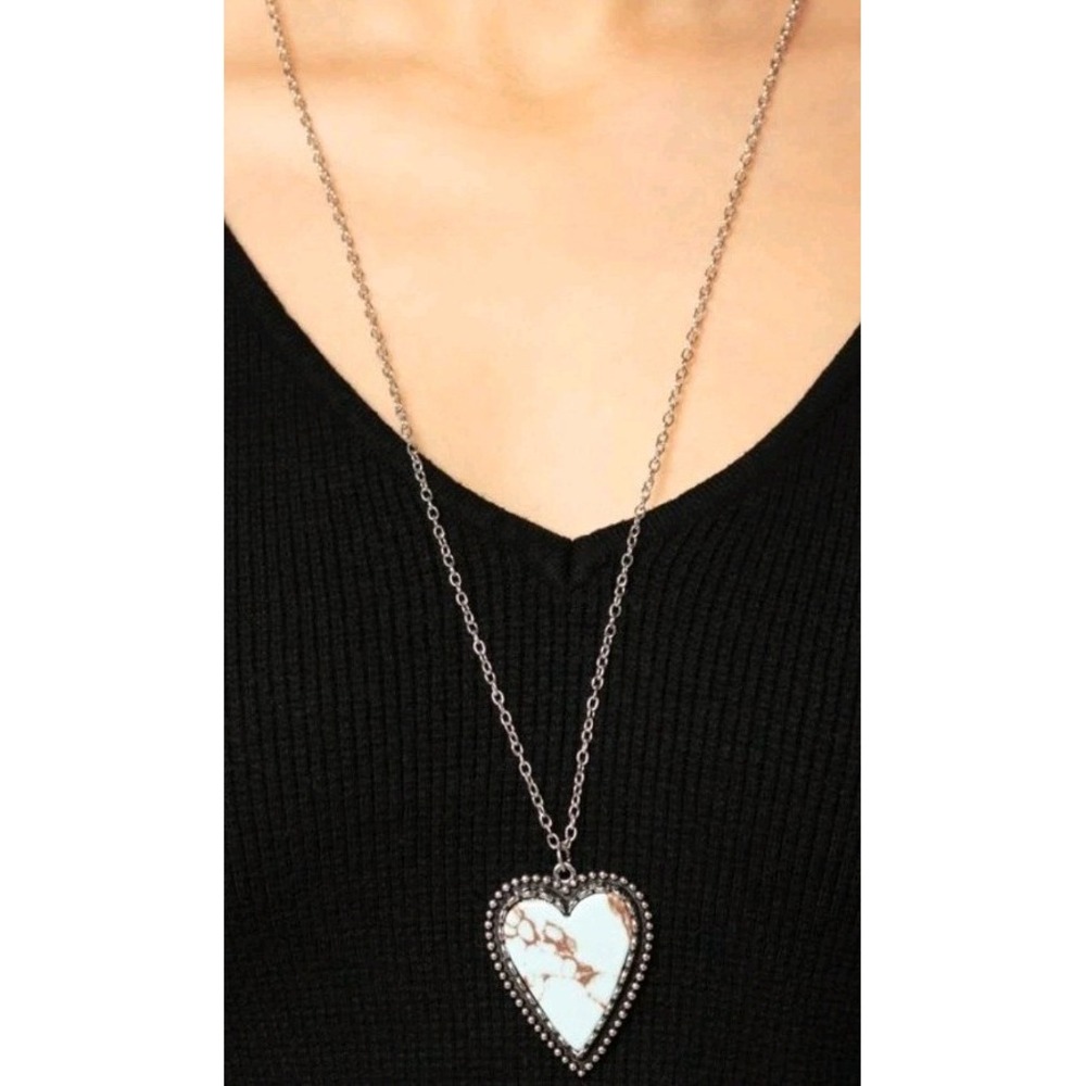 Stony Summer Western Heart Blue 925 Silver  Pendant Necklace Paparazzi